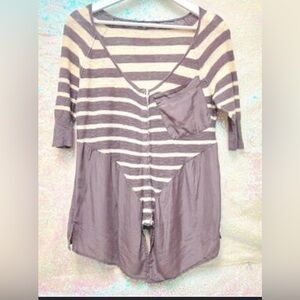 Free People Striped Linen Cotton Silk Button Down Top Top Sz Medium